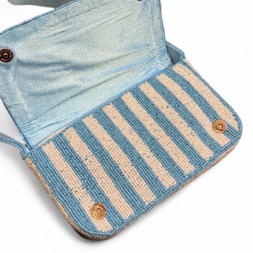 Beaded Farmers Market Vegetable Basket Shoulder Bag Blue White NWT - Picture 10 of 10